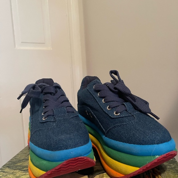 Jeffrey Campbell Brainy Rainbow PRIDE Denim Platform 5 - Picture 5 of 6